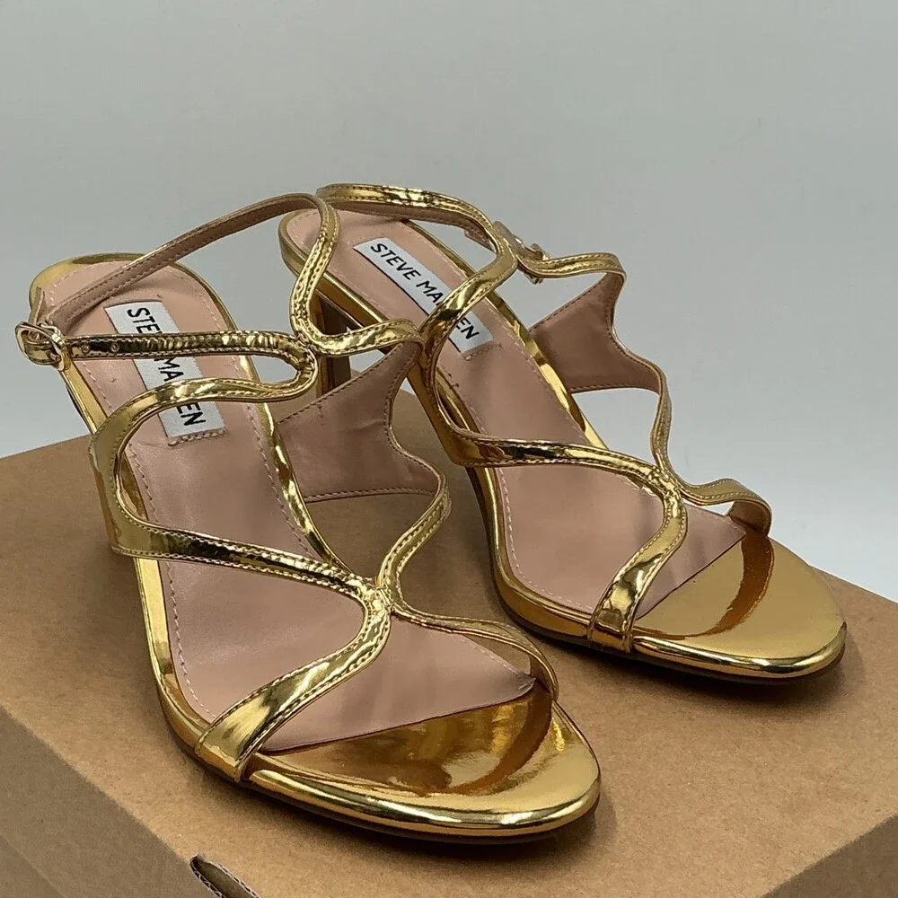 Steve Madden Gracia Sandals Women's US 6 Gold Stiletto Heel Strappy Eby4480